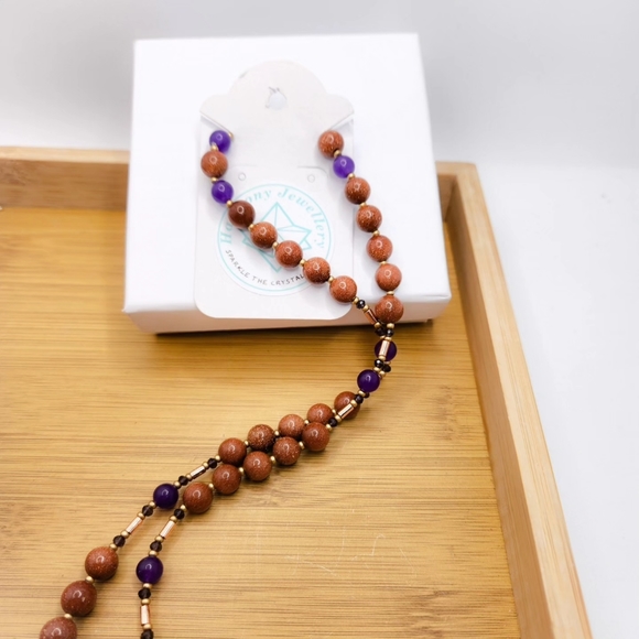 Goldstone swter style necklace with a Purple Impression Jasper pendant - Picture 3 of 3
